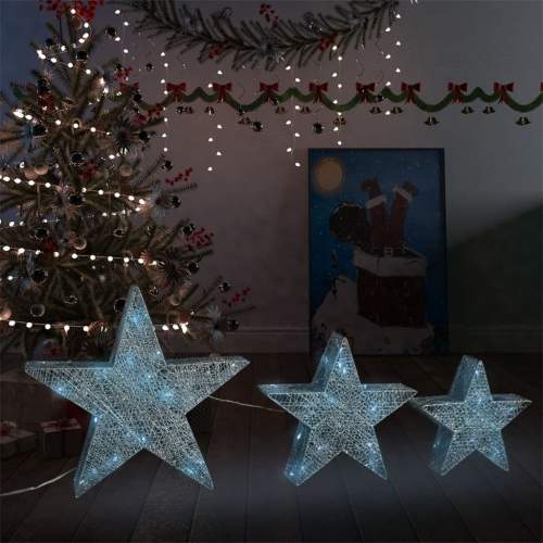 HD Vánoční LED hvězdy 3ks stříbrné síťovina venkovní i vnitřní