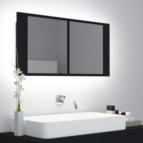 HD LED koupelnová skřínka se zrcadlem černá 90 x 12 x 45 cm