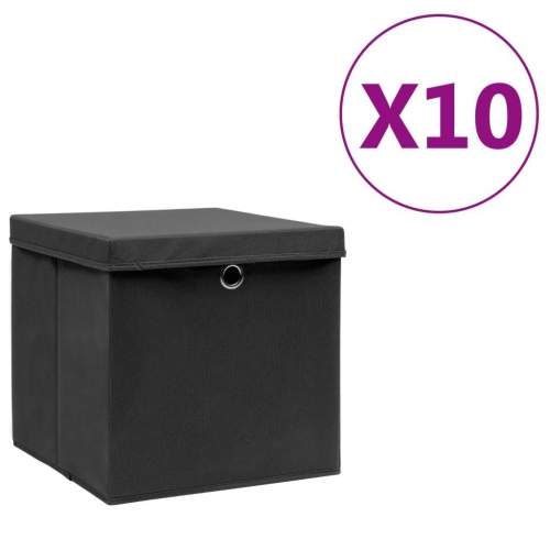 HD Úložné boxy s víky 10 ks 28 x 28 x 28 cm černé