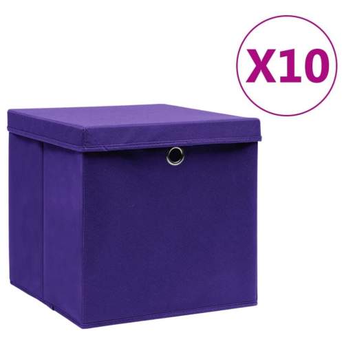 HD Úložné boxy s víky 10 ks 28 x 28 x 28 cm fialové