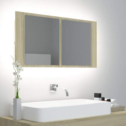 Emaga LED koupelnová skřínka se zrcadlem dub sonoma 90 x 12 x 45 cm