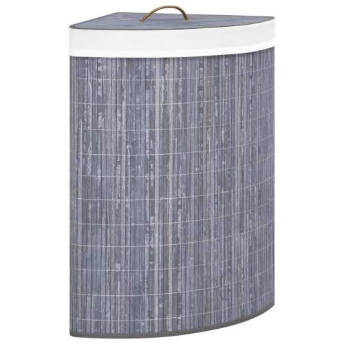 HD Rohový bambusový koš na prádlo šedý 60 l