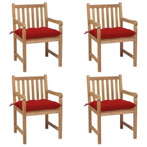 Zahradní židle 4 ks červené podušky masivní teak