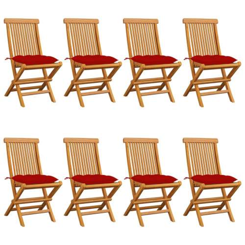 Zahradní židle s červenými poduškami 8 ks masivní teak
