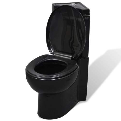 vidaXL Černa keramická kulatá toaleta WC