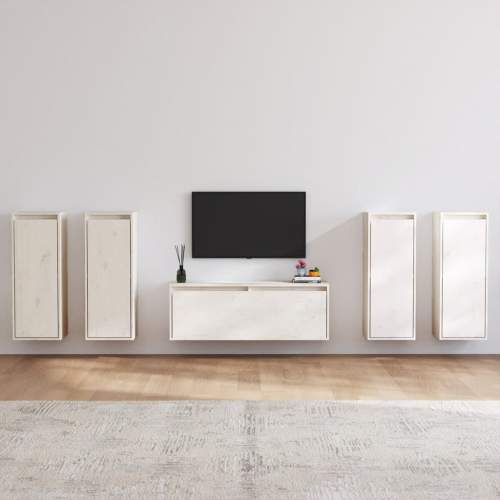 SHUMEE TV skříňky 5 ks bílé masivní borové dřevo