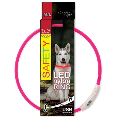 Obojek DOG FANTASY světelný USB růžový 65 cm