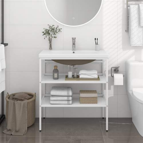 Emaga Koupelnový rám s vestavěným umyvadlem bílý železo