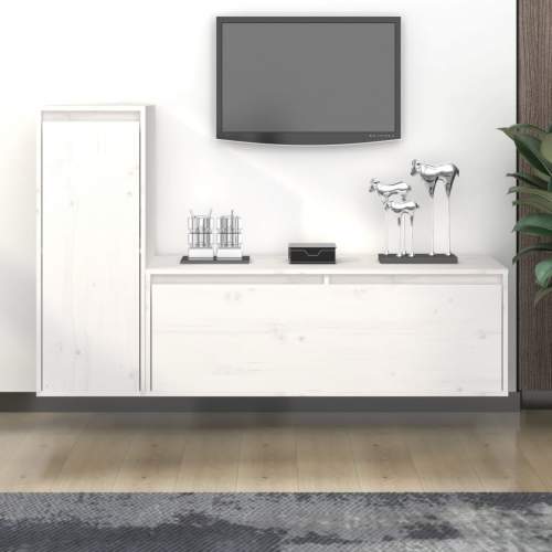 Emaga TV skříňky 2 ks bílé masivní borové dřevo