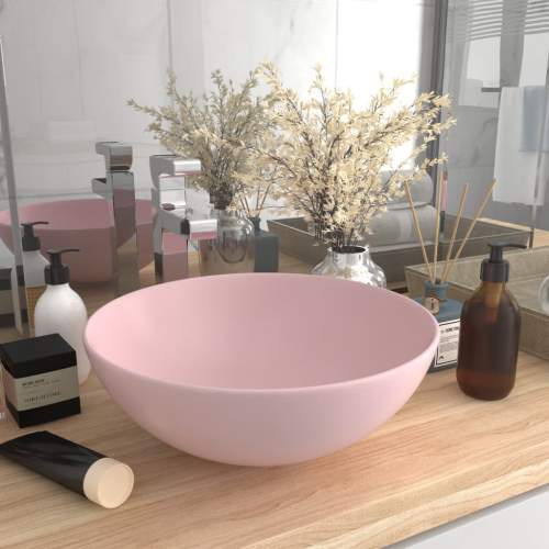 vidaXL Koupelnové umyvadlo keramické matně růžové kulaté