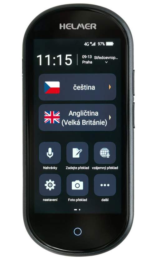 HELMER OTR 212 inteligentní hlasový překladač z/do češtiny, angličtiny, ukrajinštiny a více než 100 dalších jazyků/ 4G