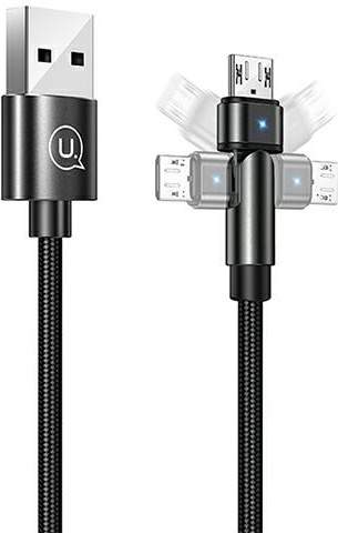 Usams USB kabel USAMS U60 2A microUSB opletený otočný kabel černá / černá 1m SJ478USB01 (US-SJ478)
