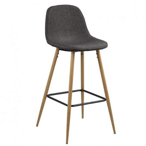 Scandi Tmavě šedá látková barová židle Wanda 73 cm s dubovou podnoží