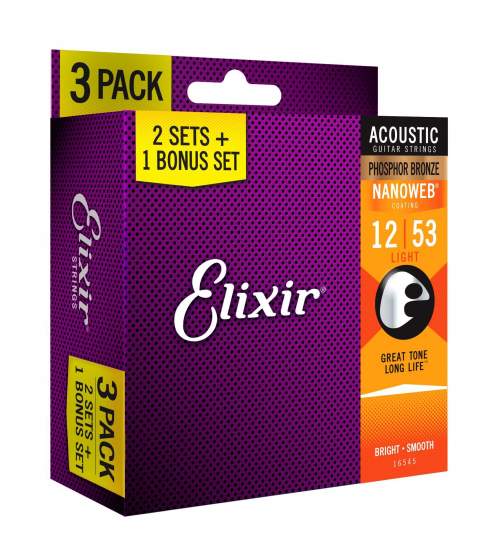 Elixir NANOWEB Acoustic 16545 3-pack - Struny na akustickou kytaru - 3 sady