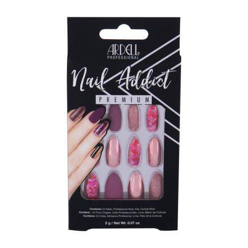 Ardell Nail Addict Premium 24 ks odstín Chrome Pink Foil sada umělé nehty 24 ks + lepidlo na umělé nehty 2 g + pilník na nehty 1 ks + zatlačovadlo na nehty 1 ks