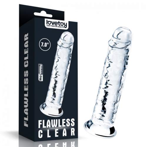 Lovetoy Flawless Clear Dildo 7.0″, průhledné dildo s přísavkou 17,5 x 3,4 cm