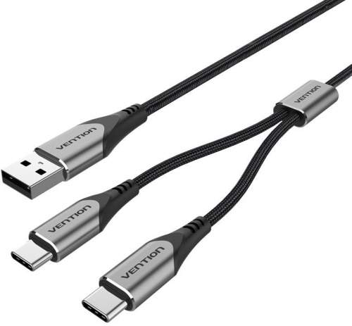 Datový kabel Vention USB 2.0 to Dual USB-C Y-Splitter Cable 0.5m Gray Aluminum Alloy Type