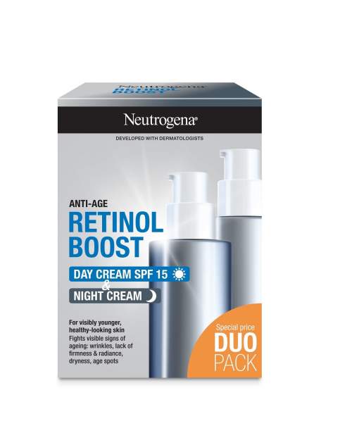 Neutrogena Retinol Boost Duo Pack sada denní pleťový krém Retinol Boost Day Cream SPF15 50 ml + noční pleťový krém Retinol Boost Night Cream 50 ml pro ženy