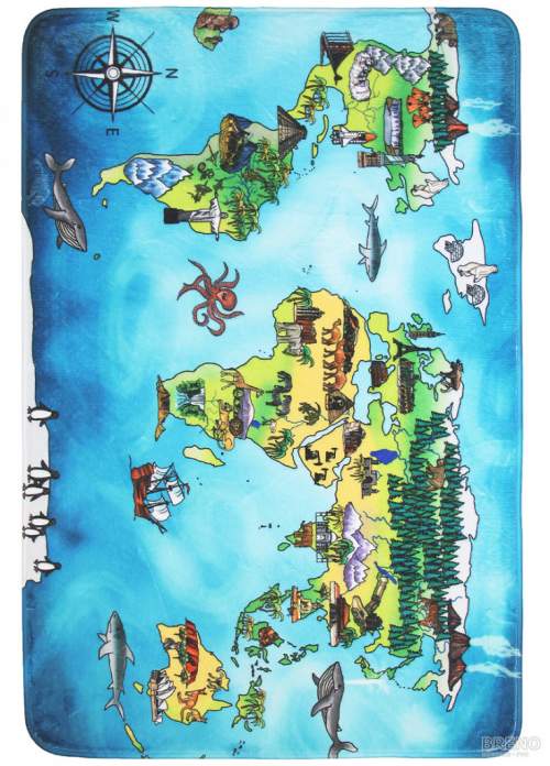 Protiskluzový kusový koberec World map - 110x160 cm