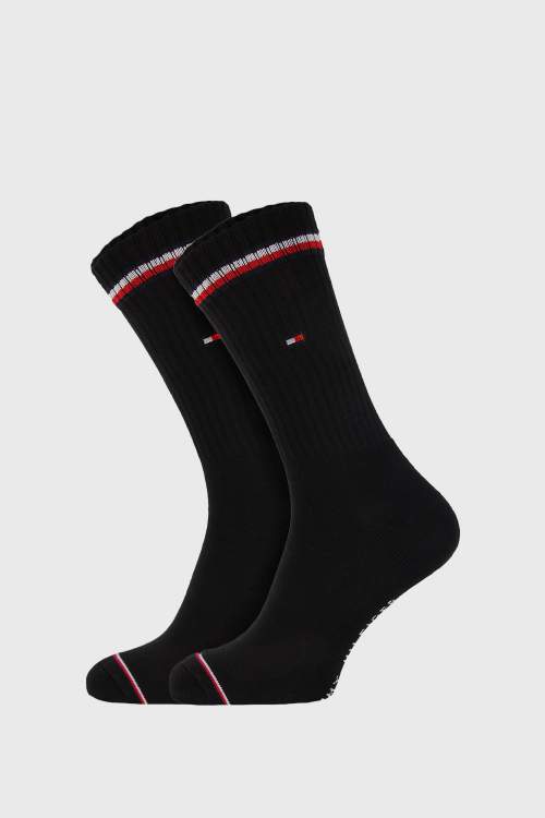 2 PACK černých vysokých ponožek  Iconic 39-42 Tommy Hilfiger