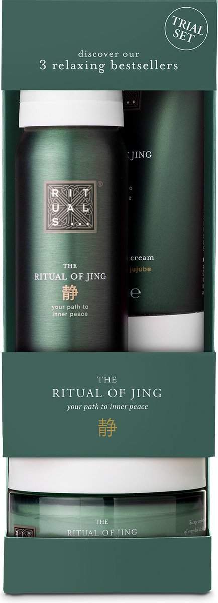Rituals The Ritual Of Jing 3 Relaxing Bestsellers sada tělový krém The Ritual Of Jing 70 ml + sprchová pěna The Ritual Of Jing 50 ml + tělový peeling The Ritual Of Jing 125 g pro ženy