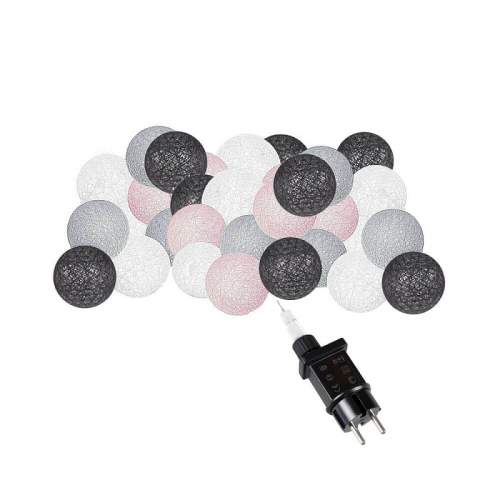 SPRINGOS LED bavlněné koule 11,5 m růžová/bílá/šedá/grafitová