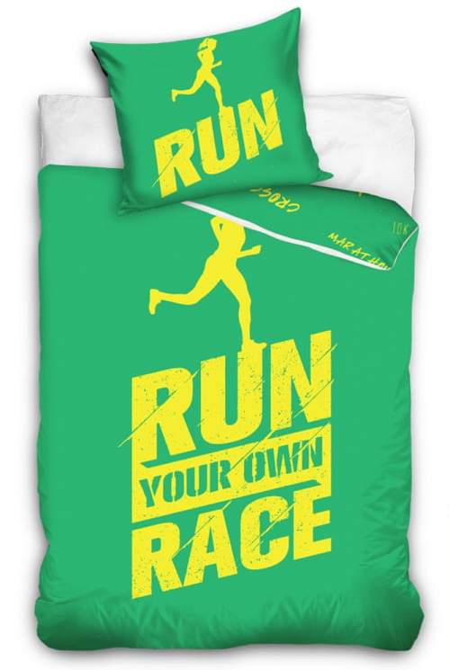 Perkálové povlečení 140x200, 70x90 cm - Run Race Zelené