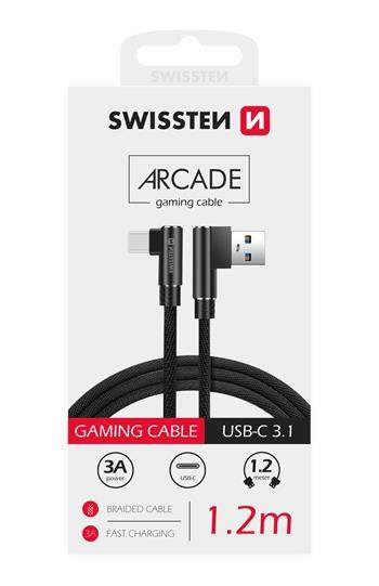 SWISSTEN kabel USB USB-C úhlový textilní 1,2m 3A černá
