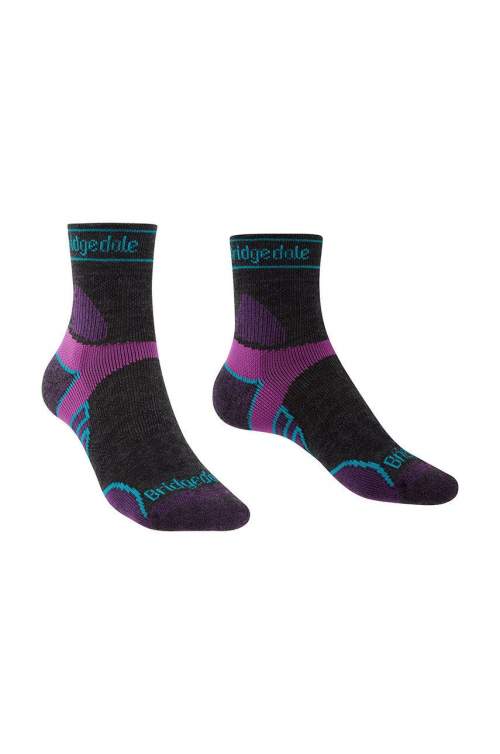 Dámské ponožky Bridgedale Trail Run LW T2 MS 3/4 Crew charcoal/purple S (3-4,5 UK)