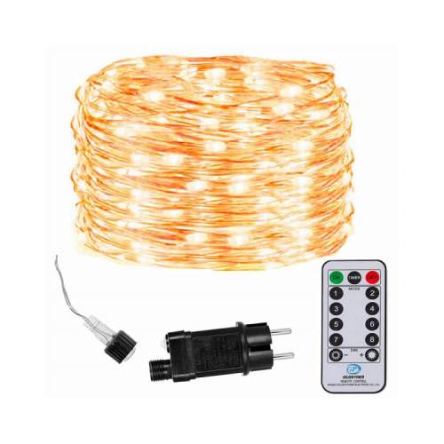 Springos LED řetěz Nano - 30m, 300LED, 8 funkcí, ovladač, IP44, teplá bílá