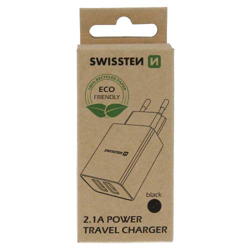 Swissten síťový adaptér smart ic 2x USB 2,1a power černý (eco balení); 22033000ECO