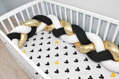 Baby Nellys Mantinel pletený cop shine s povlečením Mickey - bílá, zlatá, černá Velikost: 120x90