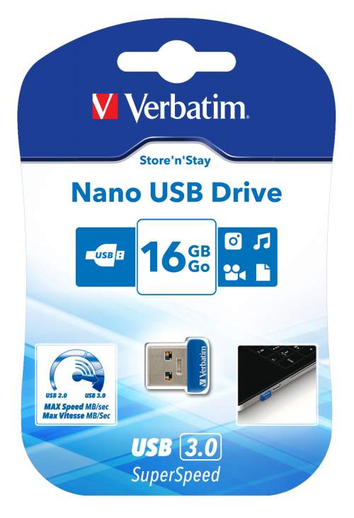 Flash USB Verbatim Store 'n' Stay Nano 16GB USB 3.0 - modrý