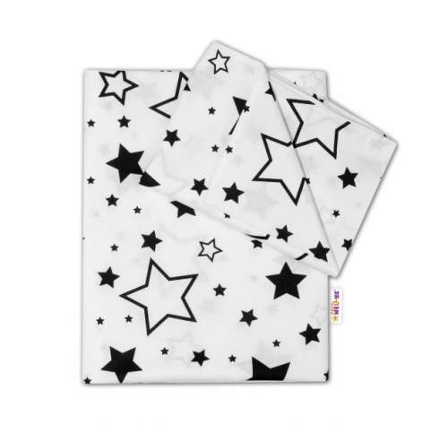 2-dílné bavlněné povlečení - Černé hvězdy a hvězdičky - bílý  - Velikost povlečení: 120x90