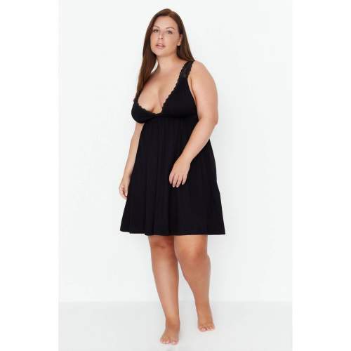 Trendyol Curve Black Viscose Strap Knitted Nightgown