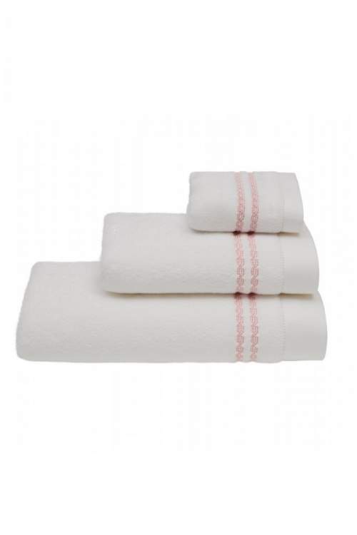Osuška CHAINE 75 X 150 cm - Bílá / růžová výšivka, Soft Cotton