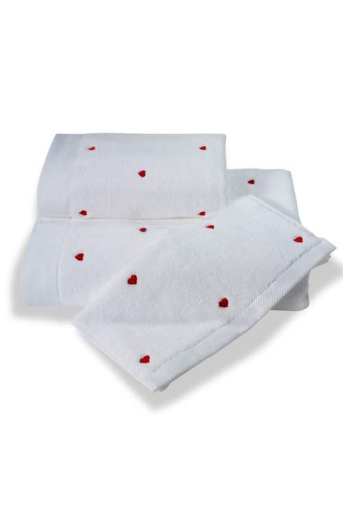 Malý ručník MICRO LOVE 30x50 cm Bílá / červené srdíčka