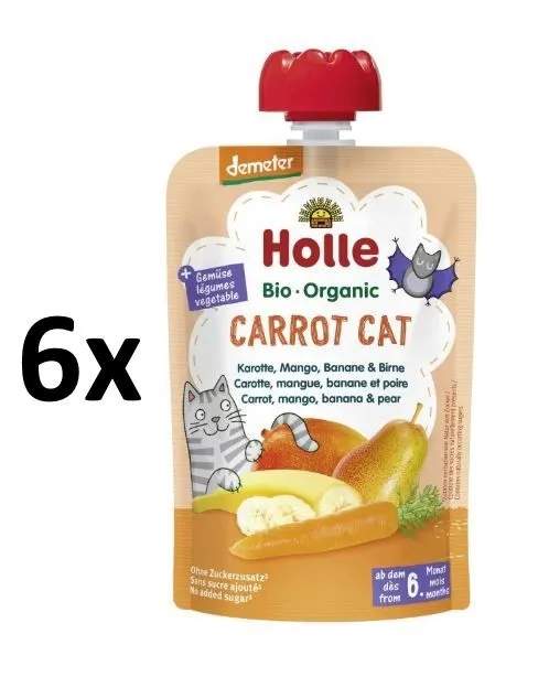 Holle Bio Carrot Cat 100% pyré mrkev, mango, banán, hruška - 6 x 100g