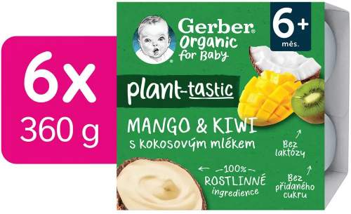 GERBER Organic 100% rostlinný dezert mango a kiwi s kokosovým mlékem 6× (4× 90 g)