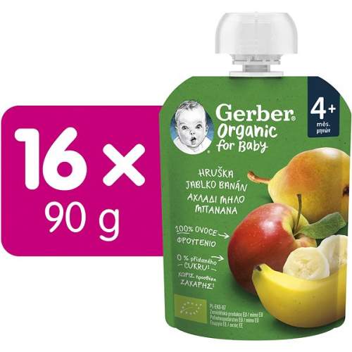 Gerber Organic kapsička hruška, jablko a banán 16x90 g