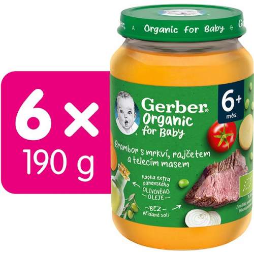 Gerber Organic dětský příkrm zelenina s telecím masem 6x190 g