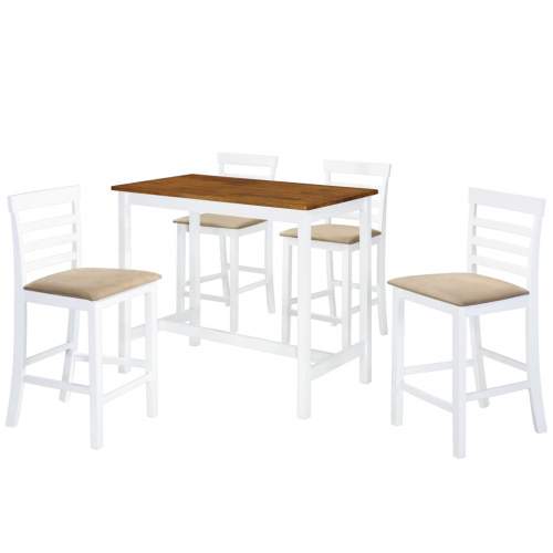 Emaga VidaXL Barový stůl a židle sada 5 kusů z masivního dřeva hnědo-bílé