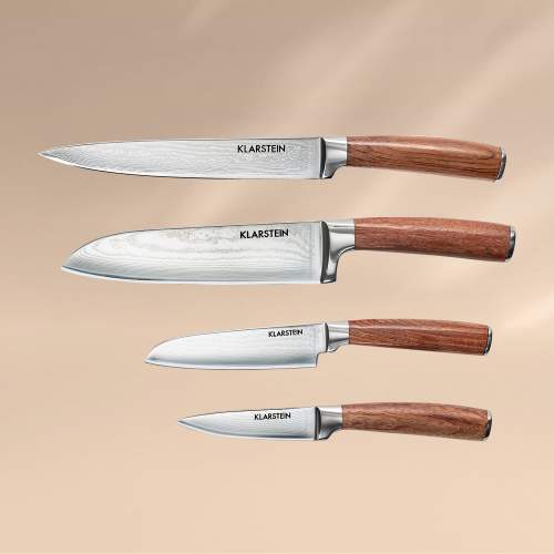 Klarstein Kaito, souprava damaškových nožů, 4 dílná, extra ostrá, rukojeti z růžového dřeva (KG10-Kaito)