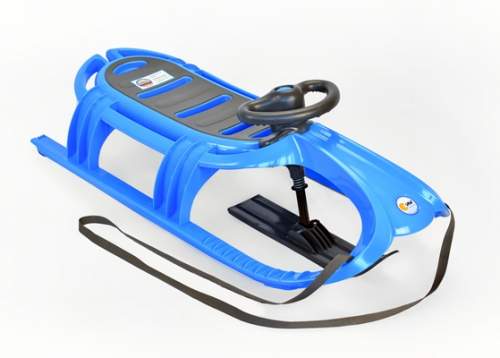 KHW Snow Tiger de Luxe iceblue - dětské plastové sáňky s volantem, světle modré