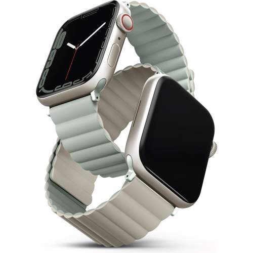 UNIQ Revix Band Apple Watch 4/5/6/7/SE/8/Ultra 44/45/49mm oboustranný magnetický šalvějově béžový