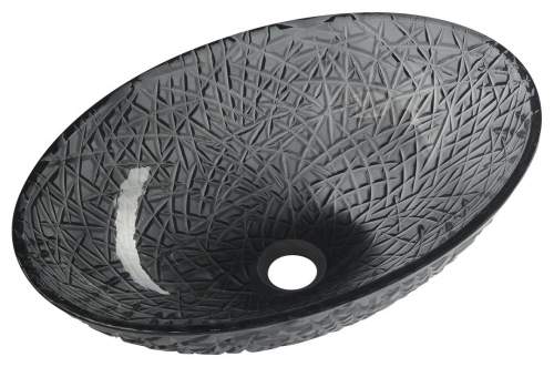 Sapho Purus Skleněné gravírované umyvadlo 50x15,5x36 cm, černá, TY305SG