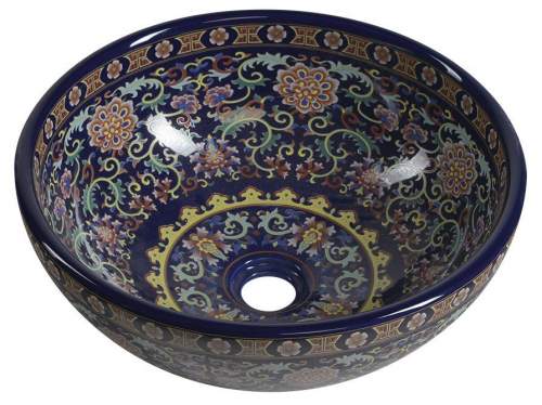PRIORI keramické umyvadlo, průměr 41 cm, 15 cm, fialová s ornamenty