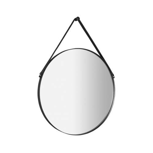 SAPHO ORBITER zrcadlo kulaté s koženým páskem, ø 70cm, černá mat ORT070