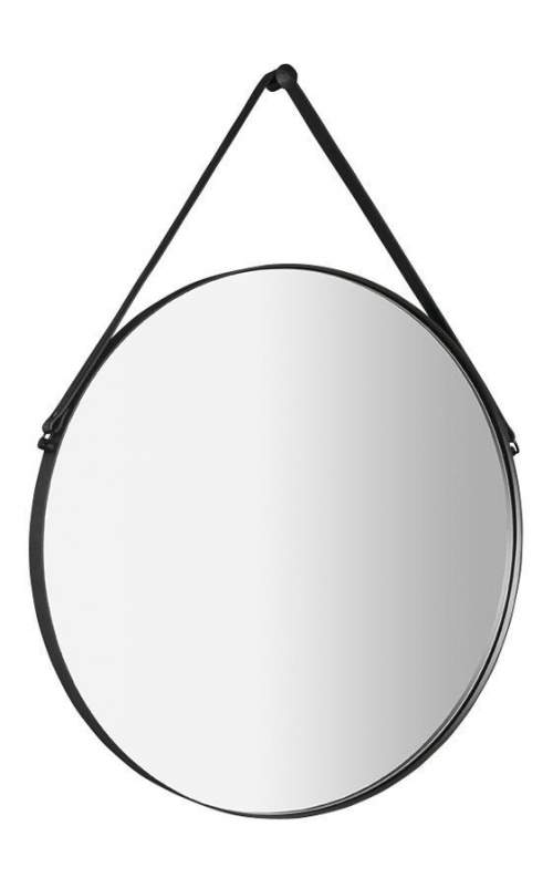 ORBITER zrcadlo kulaté s koženým páskem, ø 60cm, černá mat