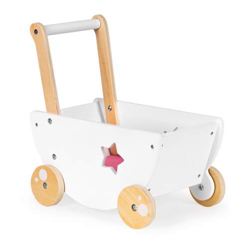 Eco toys Dřevěný kočárek pro panenky Star bílý